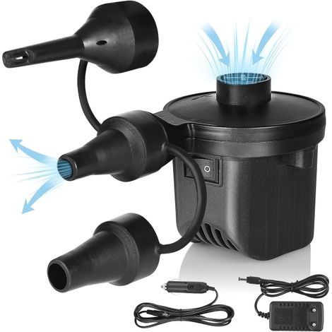 Pompe électrique, gonfleur/dégonfleur d'air avec 3 embouts, matelas, oreiller de camping, pompe à eau, bateau, bouée (1/5)