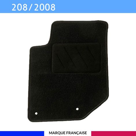 Tapis de sol voiture - Sur mesure pour Peugeot 208 / 2008  dès 10/2019 - Antidérapant : Clips de fixations et scratch - Tapis de sol conducteur - Moquette - Noir