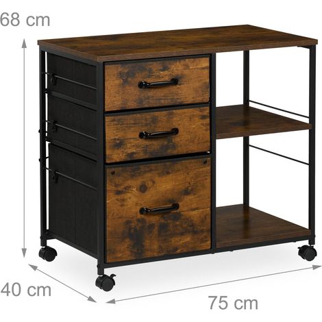 Caisson de bureau roulant avec 3 tiroirs et 3 étagères accès rapide 80 x 40 x 60 cm en métal noir (1/4)