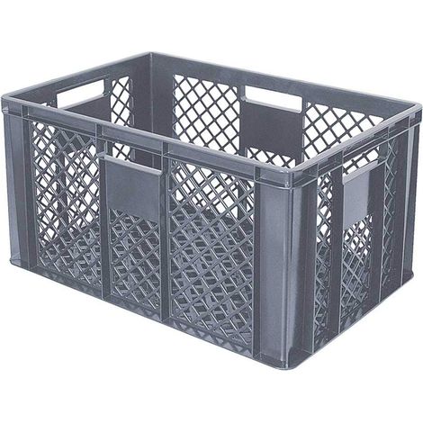 BRB 54 Stück Eurobehälter/Bäckerkiste durchbrochen, LxBxH 600x400x320 mm, PE-HD, lebensmittelecht, grau, Palettenware