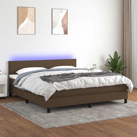 Cama box spring con colchón LED tela marrón oscuro 180x200 cm (1/5)
