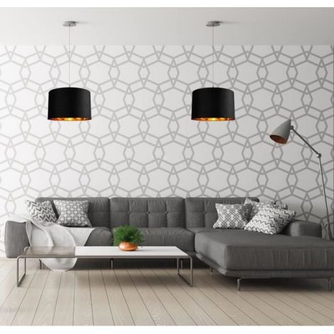 25 cm Tambour Abat-jour, Fait à la Main, Tissu Noir Doublure dorée, pour Plafond, Suspension, Table Lampe (1/4)