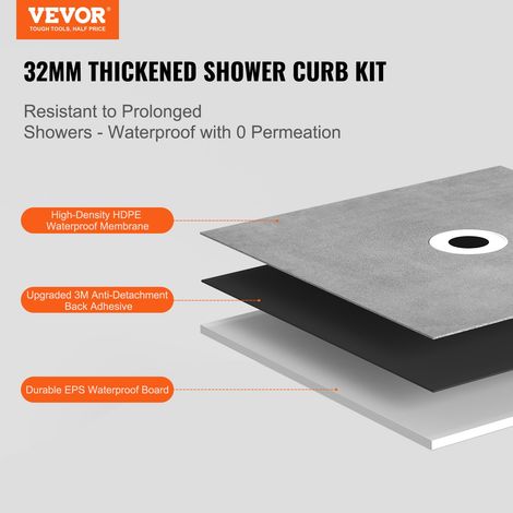 Kit de bordure de douche, kit de cuvette de douche 48"x 72" avec drain central de 6,3", kits d'installation de douche EPS légers avec 2 chiffons imperméables, bâtons de pente de cuvette de douch (1/5)