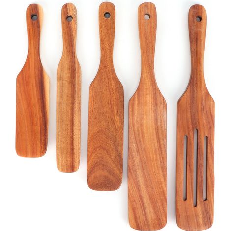 Lot de 5 spatules à steak en bois, outil de cuisine idéal pour la maison. (1/5)