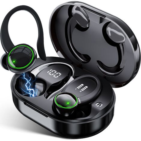 Casque Bluetooth Sport Sans Fil, Écouteurs Bluetooth 5.3 Hi-Fi Stéréo avec Micro HD, Autonomie 48H, Étanche IP7, Double Écran LED, pour iOS Android Sport/Voyage (1/5)