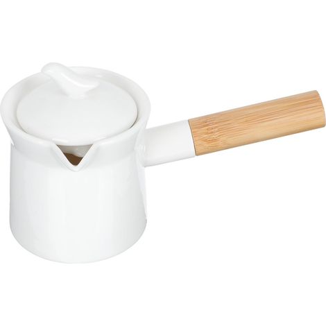 Théière décorative en céramique blanche (avec couvercle et anse) — Pot à crème de 300 ml — Adaptée pour la maison et la restauration — Durable et résistante à l'usure