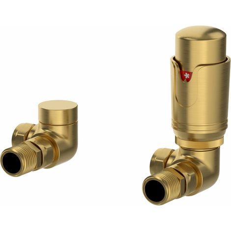 Galiflo Corner Thermostatic Radiator Valve & Lockshield – Brushed Brass, 15mm TRV (1/5)