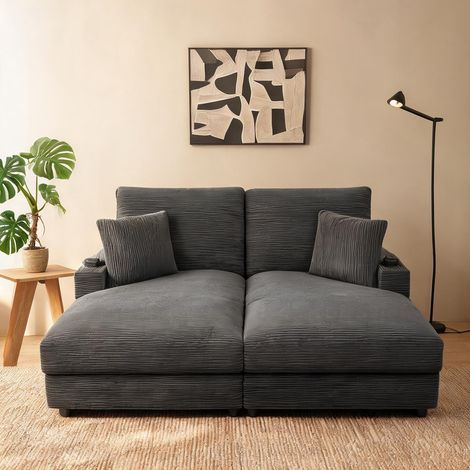 Canapé convertible 2 places en tissu gris avec fonction relax (1/5)