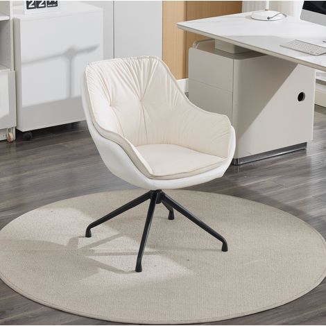 Chaise de bureau, en simili cuir, pivotante 360° avec retour automatique et pieds en métal, beige (1/5)