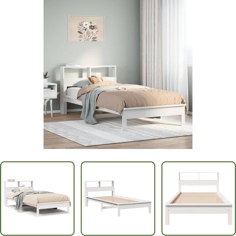 vidaXL Sommier à lattes - Lit bibliothèque sans matelas blanc 90x190cm bois de pin massif (1/5)