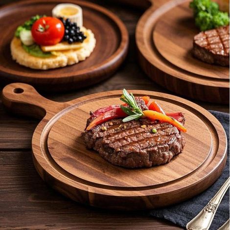 Planche à pizza ronde en bois d'acacia avec poignée - 30 x 30 x 1,5 cm - Planches de service pour pizza, sashimi, steak de bœuf (1/3)