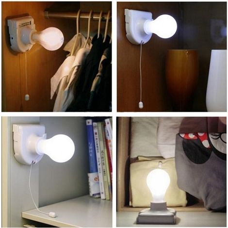 TRADE SHOP - Set 2pz Luci Led Lampadine Bulbi Portatili Senza Fili Interruttore Adesive A Batterie - (1/2)