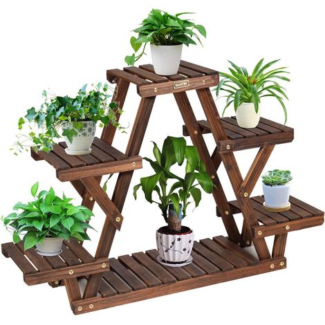COSTWAY Étagère pour Plantes en Bois 6 Tablettes Porte Pot de Fleurs 99 x 25 x 64,5 cm Charge 10KG par Niveau Terrasse Jardin Balcon Salon (1/5)