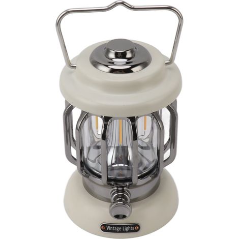 Lampe de camping rétro rechargeable à lumière chaude, lampe vintage à suspendre à une tente, une lanterne de jardin ou une terrasse, lampe portable 5V blanc crème (1/5)