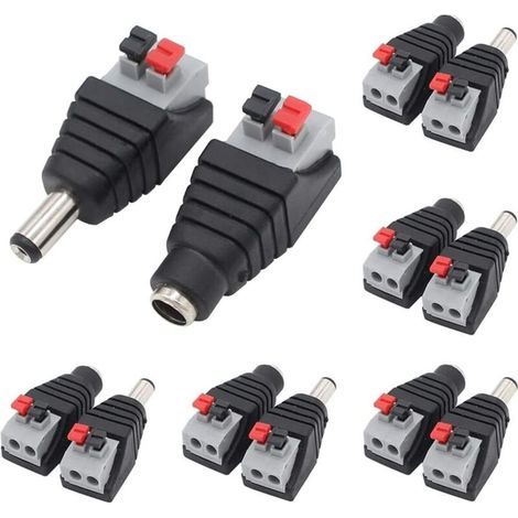 Lot de 6 Paires de connecteurs d'alimentation DC 5,5 mm x 2,1 mm (Style Bouton Poussoir),6 adaptateurs d'alimentation 12 V DC mâles + 6 Femelles pour caméra de vidéosurveillance,Bande Lumineuse LED (1/5)