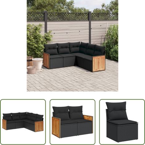 vidaXL Canapé en résine - Salon de jardin 5 pcs avec coussins noir résine tressée (1/5)