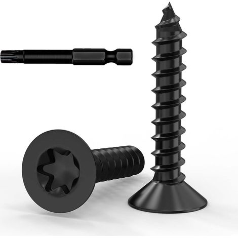 Lot de 50 vis à bois M4 x 12 à tête fraisée Torx en acier inoxydable A2 V2A avec oxyde noir, filetage complet, avec embout de tournevis (1/5)
