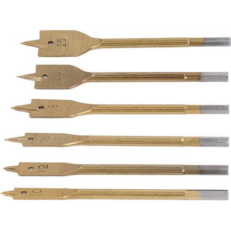 Set mit 6 Flachbohrern aus hochkohlenstoffhaltigem Stahl, 3 Schneiden, Sechskantschaft, vergoldeter Holzbohrer für die Holzbearbeitung (1/5)