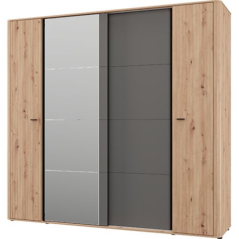 Guardaroba Grande Hakone, Armadio Camera da Letto Appendiabiti, 10 Ripiani, 4 Ante, 232x219h cm Marrone Rovere Nodi