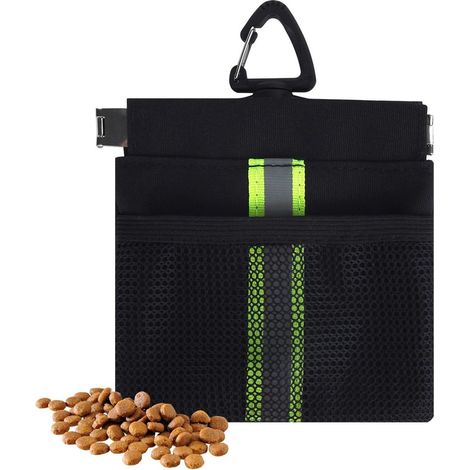 1 sac à friandises pour chien autofermant avec mousqueton, sac de dressage réfléchissant, noir (1/5)