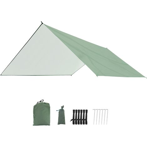 1 Bâche polyester 210T, œillets renforcés, traitement PU 2000, 6 piquets, 6 cordes, camping extérieur (1/5)
