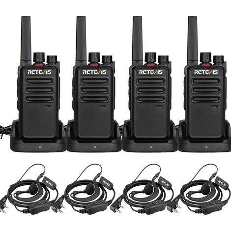 Talkie Walkie, PMR446 sans Licence 16 Canaux, Walkie Talkie avec Casque, Mains Libres VOX, IP54 Resistente Professionnel Toki Walki avec Oreillette pour Fournisseur(Noir, 4Pcs) (1/5)