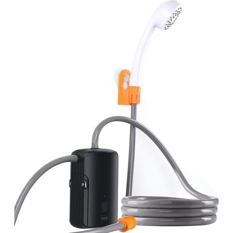 (En solde) Douche extérieure portable avec pompe électrique étanche et 2 niveaux de débit, idéale pour le camping, la randonnée, les voyages et le bain des animaux. (1/3)