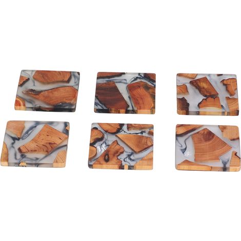 6Pcs Wood Coasters Innovative Insulation Cup Mat Pad Craft Works Tableware DecorationSquare Shape