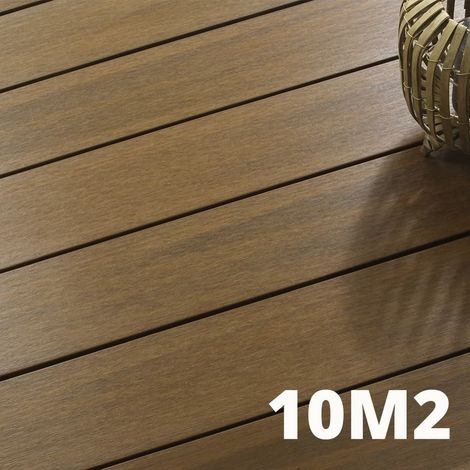 Kit Terrasse Composite NAVIA 10m² - Teck - 31 lames de Terrasse (220 x 14.5 x 2.2 cm) - Fixation par Clips - Cobra Hybrid - Terrasse Bois