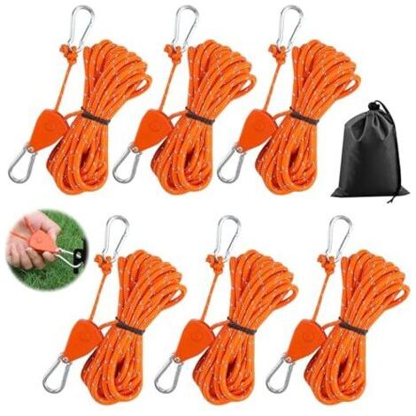 Ensemble de 6 tendeurs à cliquet avec crochets, haubans réfléchissants, cintres à cliquet pour vêtements, tendeur à cliquet Ø4 mm avec crochets pour tentes, ventilateurs, lampes horticoles, 68 kg, 4 m