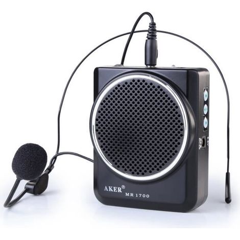 AKER Amplificateur voix portable haut parleur avec micro casque 2000mAh pr les guides, les enseignants, conférenciers, animateurs (1/4)