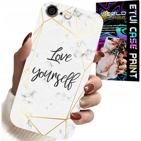 Coque pour iPhone 6/6S - marbre blanc avec bordures dorées - Je t'aime (1/5)