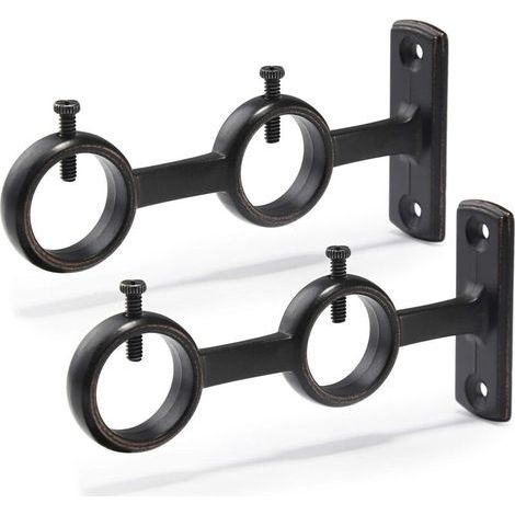 Lot de 2 supports de tringle à rideaux double crochets pour tringle à rideaux de salon, chambre à coucher, tringle à rideaux (Noir) (2pcs)
