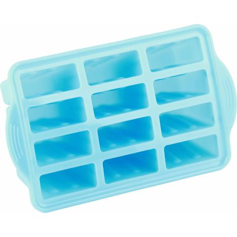 Eiswürfelform mit 12 Fächern und Deckel, lebensmittelechtes Silikon, faltbar, für Zuhause und Büro (1/5)