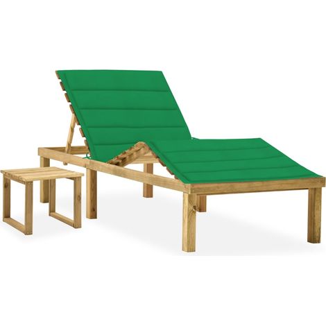 Garten-Sonnenliege mit Tisch und Auflage Kiefer Imprägniert