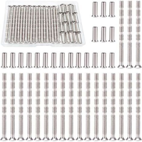 20 Pieces M4 Door Handle Screws, Connection Screws with Bolt Kit, Connection Bolts and Sleeve, Nickel-Plated Furniture Connection for Escutcheons, Door Handle, Cabinet, Drawers (1/5)