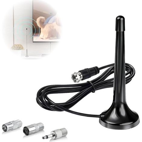 Antena telescópica de 75 ohmios para radio FM/DAB，con 3 adaptadores，Antena digital activa，Antena de radio digital，Cable de extensión de 3 metros (1/5)