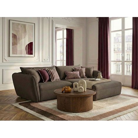 BOBOCHIC - Canapé d'angle fixe LUIGI tissu lisse Angle droit  Taupe