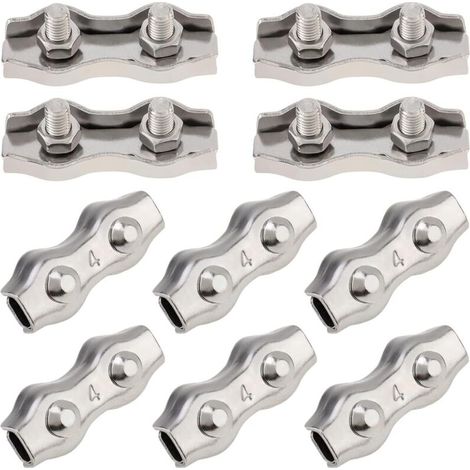 10 M4 Duplex-2-Pfosten-Kabelklemmen aus Edelstahl 304 für Doppelbolzen-Kabelklemmen mit 0,3 cm Durchmesser