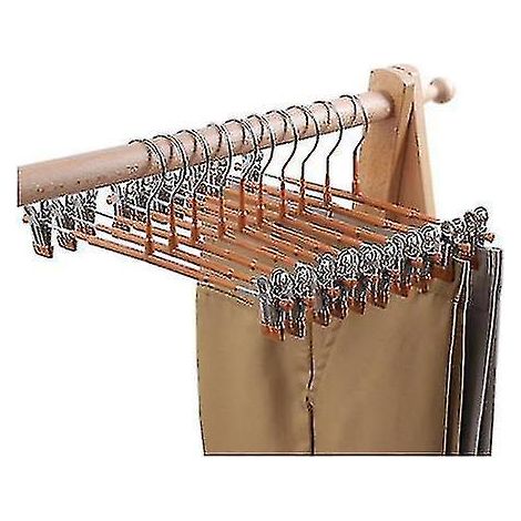 Lot de 10 cintres à jupes et pantalons avec pinces, en métal marron (1/2)