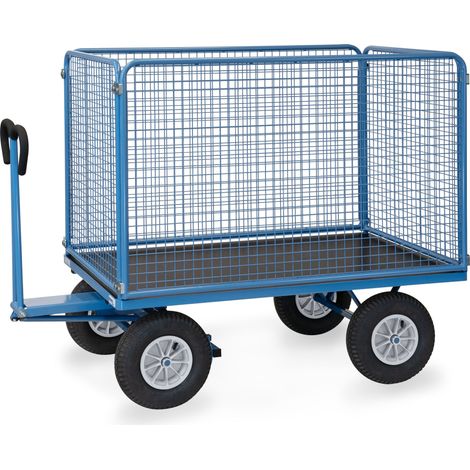 Fetra Handpritschenwagen mit Drahtgitterwänden 1000 mm hoch, Luft-Bereifung, 1600x900 mm (1/4)