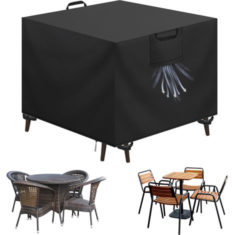 Housse Salon de Jardin Bâche Table de Jardin Tissu Oxford 420D Couverture de Protection Meubles Exterieur Imperméable, Coupe-Vent, Anti-UV Housse de Meubles en rotin, Noir, 90x90x90 cm (1/5)