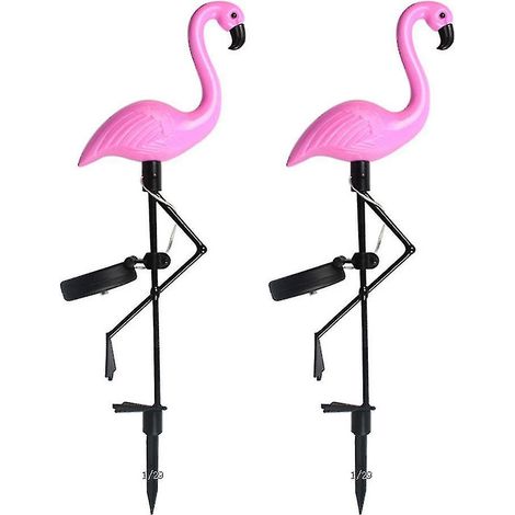 Lot de 2 lampes solaires LED d'extérieur flamant rose, guirlandes décoratives pour jardin. (1/4)
