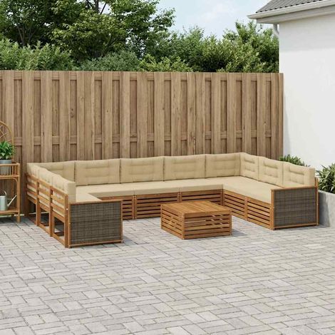 vidaXL Outdoor-Sofagarnitur 10 pcs Natur und Beige Massivholz Akazie (1/5)