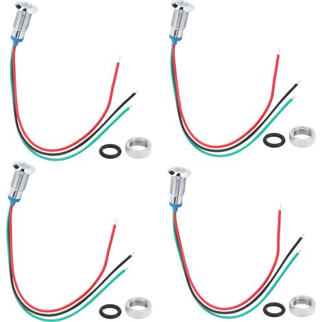 4 jeux de LED rondes précâblées bicolores étanches en métal, cathode commune 8 mm 36 V (rouge et vert) (1/5)