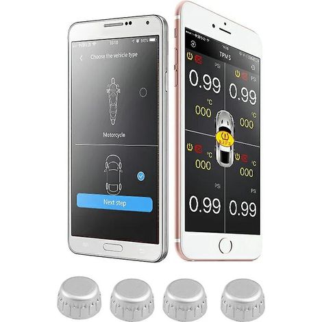 Système de surveillance de la pression des pneus sans fil Bluetooth 4.0 (4 capteurs TPMS) avec application mobile, alarme de batterie faible (argenté) (1/5)