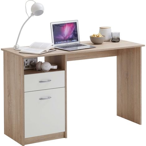 FMD Scrivania con 1 Cassetto 123x50x76,5 cm Rovere e Bianco (1/5)
