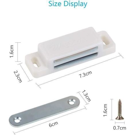 Aimant Porte Placard - Fermeture Magnétique Pour Meuble - Blanc - 46 x 15 x 14 mm - Lot De 4 (1/4)