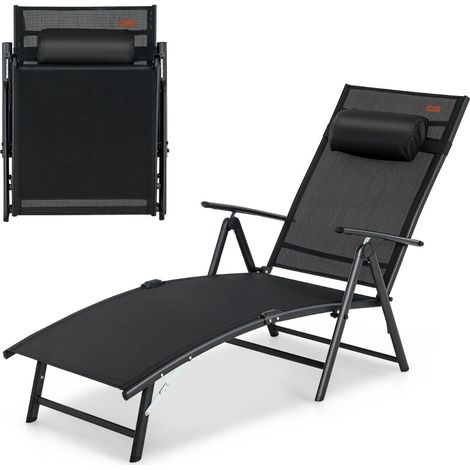 Sedia a sdraio pieghevole con schienale regolabile in 7 livelli portata 150kg, Sedia reclinabile portatile Nero (1/4)