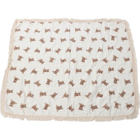 Lot douce légère en coton imprimé crêpe mignon pour bébé, couverture réception respirante pour poussette et chambre d'enfant, motif ours (1/5)